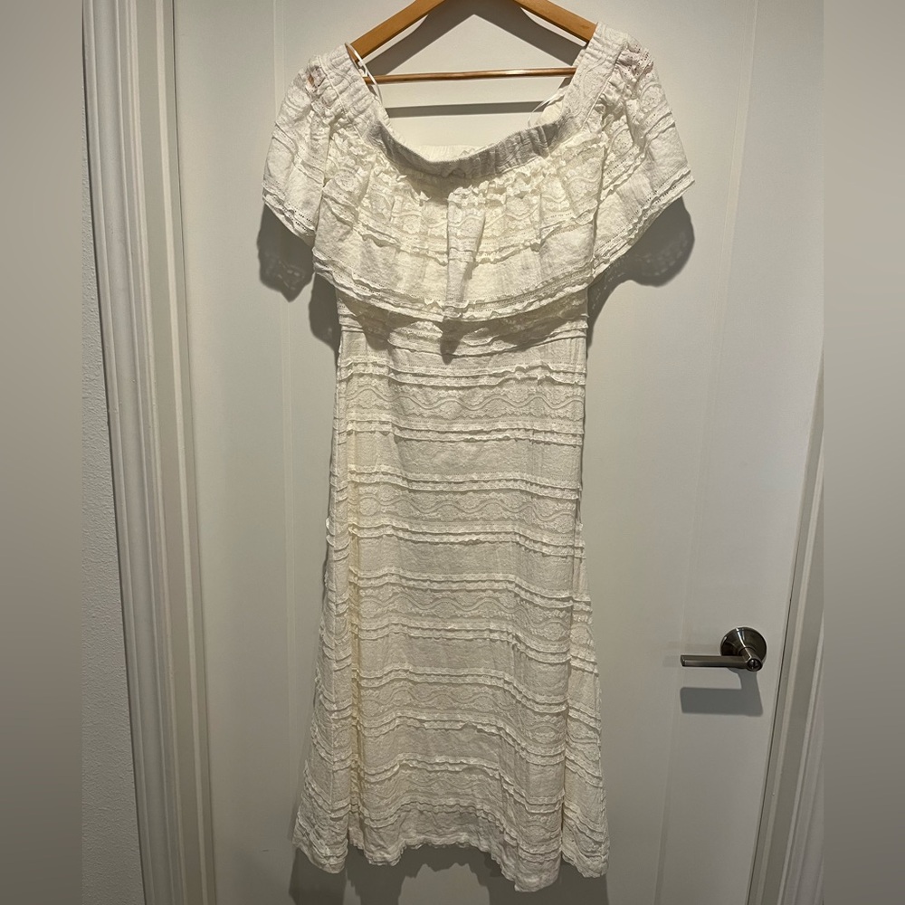 Endless Rose Striped Lace Off the Shoulder Dress